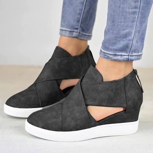 ZBYY Women's Wedge Sneakers Criss Cross Platform Sneakers Hidden Cut Out Wedge Sneaker Closed Toe Slip-on Summer Sandals2