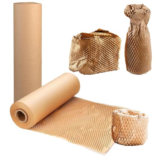 Honeycomb Cushion Wrap Paper 14.9"x1181"/ 38cmx30m Recyclable & Biodegradable Moving Supplies Brown Honeycomb Packing Paper Roll for Moving Shipping Packing Peanuts Dish Fragile Items