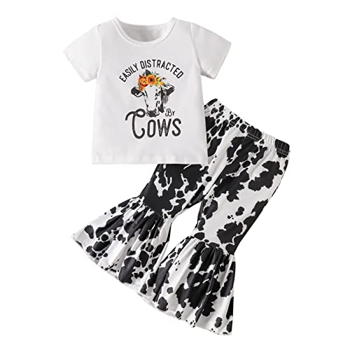 Lykmera Camiseta infantil de manga curta com estampa de desenho animado pulôver tops calças de sino
