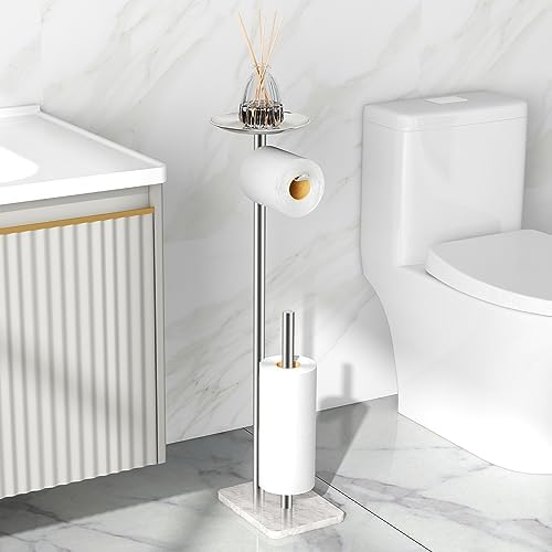Flybath Free Standing Toilet Roll Holder 68CM With Marble Base Foldable Huge Toilet Paper Stand