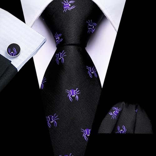 Image of Barry.Wang Man Tie Sets Skull Animal 63 inch Extra Long Necktie Silk Woven Handkerchief Cufflinks Festival Party Gift