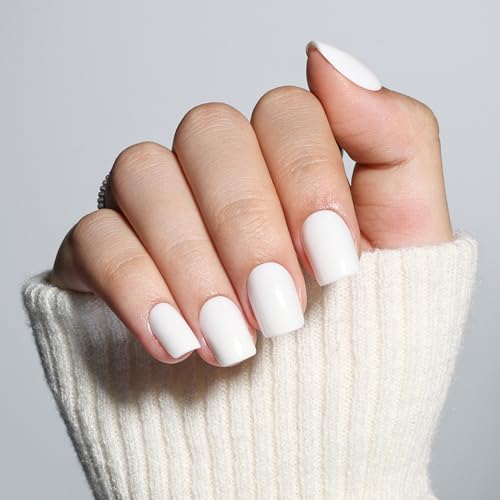 Leefrei White Press on Nails - Short Square Press on Nails Milky Nails Press Ons for Women DIY Fake Nails Kit with Glue Glossy Reusable Glue on Nail Short in 15 Sizes - 30pcs Milky White