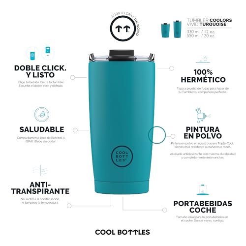 Vaso térmico de acero inoxidable Cool Bottles 550 ml Vivid Turquoise 6