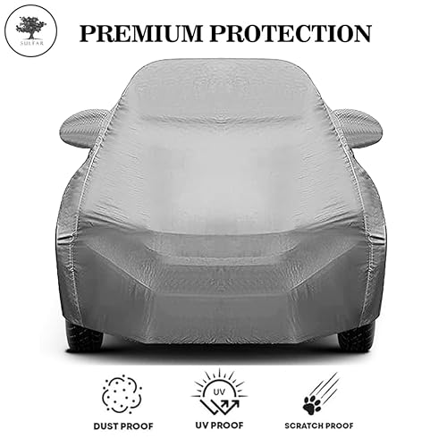 Image of Sulfar 100% Waterproof Car Body Cover Compatible with Mirror for Nissan Micra (Triple Stitched, Full Bottom Elastic, Grey-TB)