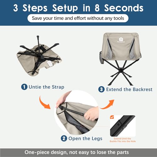 Image of Raynesys Portable Camping Chair 1 Pack, 8 Seconds Quick Setup Folding Camping Chair, Flexible 360 Rotation, 3.8Lb Lightweight Travel Chairs for Easy Carry to Hiking, Sporting, Beach, Khaki