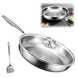 Sartén de titanio, sartenes antiadherentes con tapa, antiadherente wok martillado sartén de titanio nutrición para cocinar, utensilios de cocina versátiles para freír, hornear, filete, pescado