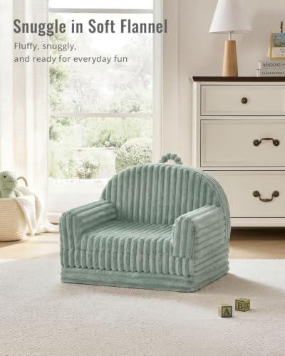 Image of Blissful Diary Foldable Kids Couch, 2-in-1 Comfy Kids Chair for Reading, Playroom, Kids Couch Sofa for Girls Boys Birthday Gift, Sage Green