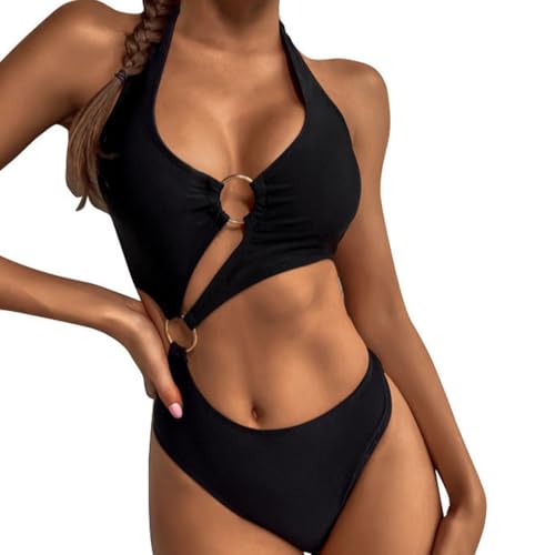 Traje de Baño de Vendaje Mujer Bikinis Reductor Braga Alta Bañadores Una Pieza Bikini Top Conjuntos de Baño de Playa (FR/ES, Letras, Talla única, Regular, Regular, Negro S)