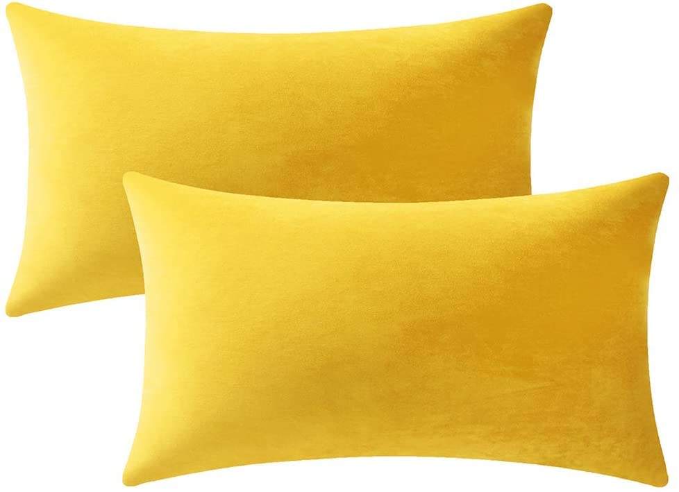 Image of RVA Velvet Cushion Covers Throw Pillow Case Soft Cozy Velvet Rectangle Home Decorative Throw Pillow Covers for Couch and Bed, Sofa (Size 16x24 inch) (Pack of 2) (Color Yellow)
