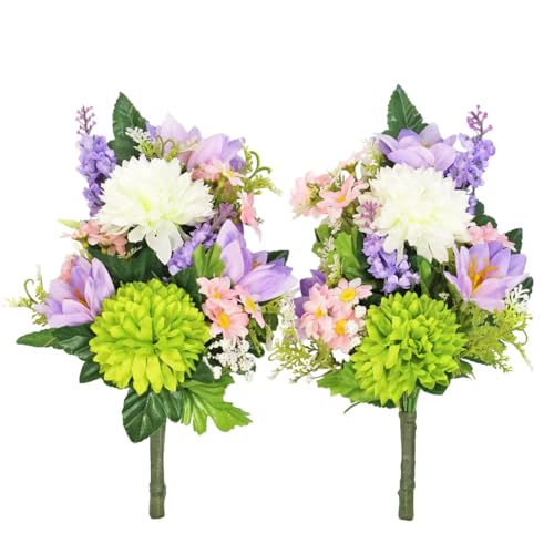 山久 造花 仏花 ラベンダーとボールマムの小花束 一対 仏壇用 小さめ 約24cm CT触媒(消臭分解・防汚)加工 シルクフラワー お彼岸 お盆 お仏壇 お墓 花 お供え btb