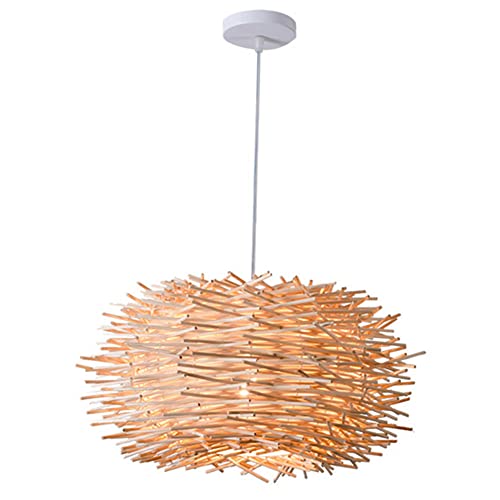 Lámpara colgante de bambú nido de pájaro marrón oscuro de techo rústica de 60W para comedor