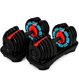 ManiBoom Mancuernas Ajustables 2-24 kg, Mancuernas Regulables 15 en 1, Pesas Ajustables con Ajuste a Una Mano Smart-Click, Discos de Acero Reforzado y Doble Bloqueo, Gimnasio en Casa (PAR, 2-24 KG)