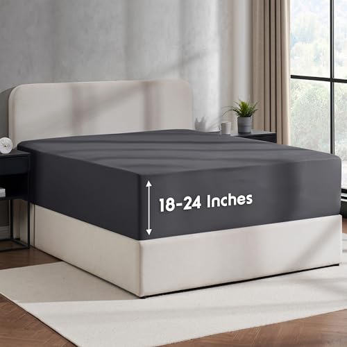 Nestl Dark Grey Extra Deep Pocket King Fitted Sheet Only, Hotel Luxury King Size Fitted Sheets...