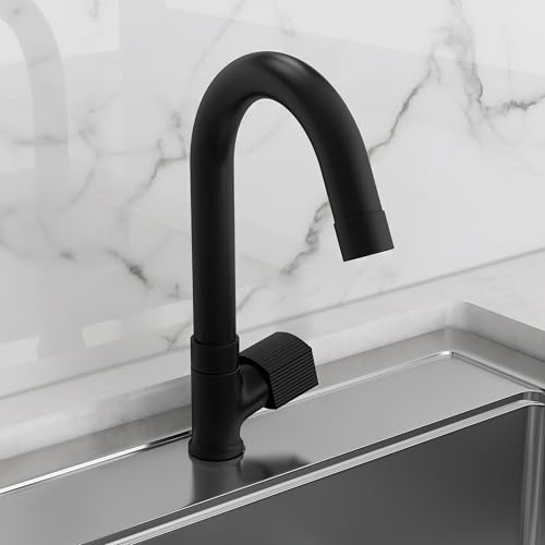 Image of Plantex Swan Neck for Bathroom with Brass Spindle /Pillar Cock Water Tap /Table Top Basin Tap with Teflon Tape - Pack of 1 (Black)