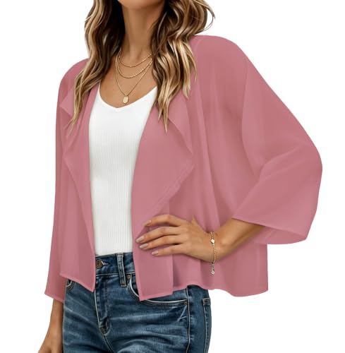 Image of Womens Summer Tops Short Shrugs Kimono Cardigans Casual Chiffon Bolero Jackets 2026