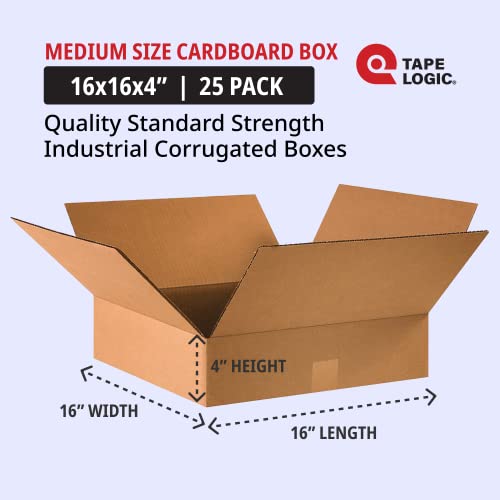 Image of TAPE LOGIC 16 x 16 x 4 Corrugated Cardboard Boxes, Flat 16 inchL x 16 inchW x 4 inchH, Pack of 25 | Shipping, Packaging, Moving, Storage Box for Home or Business, Strong Wholesale Bulk Boxes
