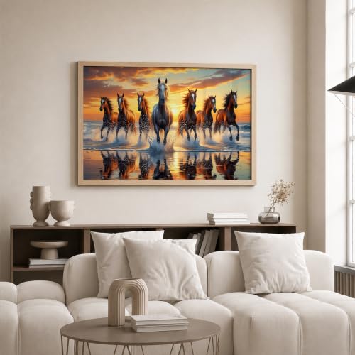Image of Suneree 7 Horse Vastu Wall Painting (Landscape Collection) (Natural, Design 06, 13x19 Inch)