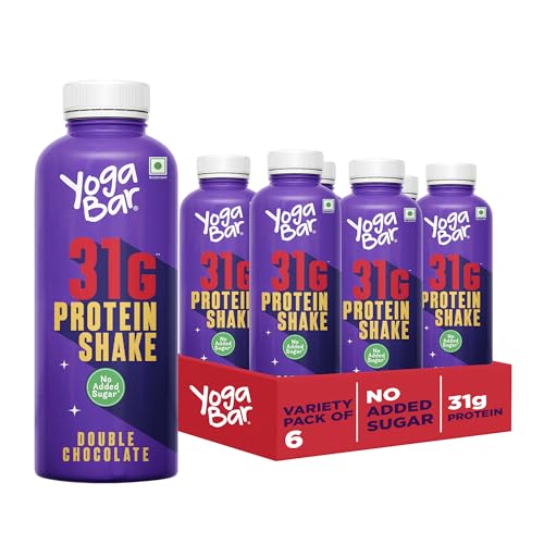 Image of Yogabar Protein Shake 31g with No Added Sugar, Double Chocolate Flavor, Low Fat, Rich Calcium, Ready-to-Drink Milkshake, 250ml, Pack of 6