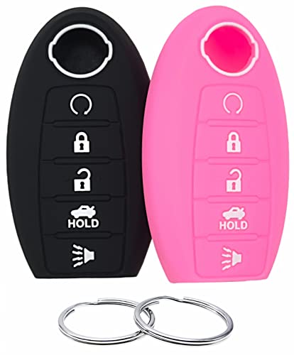 Coque de clé en silicone Nissan Altima Maxima Rogue 5 boutons noir et rose REPROTECTING