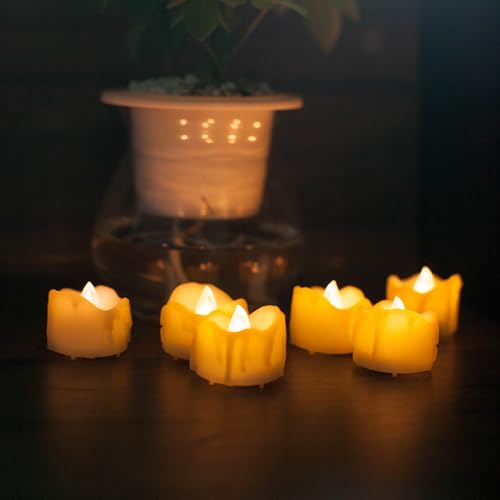 Image of CANDLE CHOICE Battery Operated Flameless Votive Candles with Timer Realistic Flickering Fake Electric LED Tea Lights Tealights for Halloween Christmas Party Wedding Decorations Batteries Incl. 6 Pack