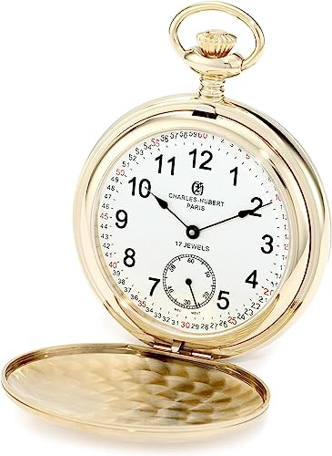 Charles Hubert 3908-GRR Men's Pocket Watch, Mechanical Hand Winding, Small Second, Gold