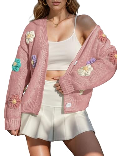 ebossy Women's Ribbed Knit Cardigans Embroidery...