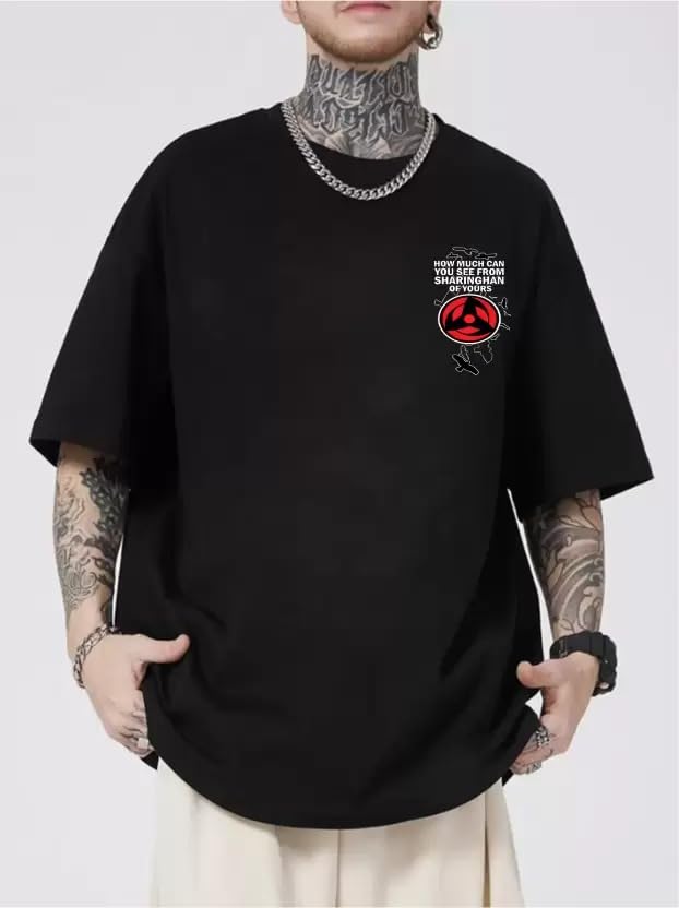 Image of Anime Graphic T-Shirts Collection, Oversized Black Cotton, Japanese Manga Print, Short Sleeve
