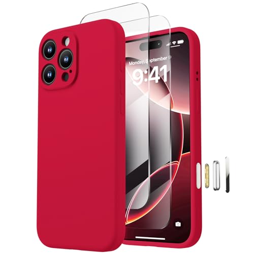 Loyal Bee Magnetic for iPhone 16 Pro Case, Compatible with MagSafe, with 9H Nano Screen Protectors, Full Camera Protection, Silicone Shockproof Microfiber Lining Phone Case 6.3", Deep Red