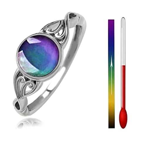 THJEW Round Shape Color Changing Mood Ring,S925 Sterling Silver Simulated Moon Stone Ring,Mystery Temperature-Control Changeable Ring, silver, crystal Cover