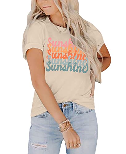 Women Sunshine Graphic Tshirts Funny Colorful Letter Print Tee Shirt Short Sleeve Summer Casual Tee Tops (Apricot, X-Large, X_L) #TOP3