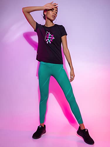 Image of CULT High Waist Running Tights with Side Pocket | Geometric Print | Breathable | Moisture-Wicking | Curved Hem