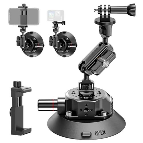 CAMBOFOTO 4.6 Camera Suction Cup Mount with Ball Head Magic Arm Car Mount with Action Camera Adapter and Phone Holder Compatible with DSLR Cameras Sony Canon Nikon/Phone/DJI/Insta 360