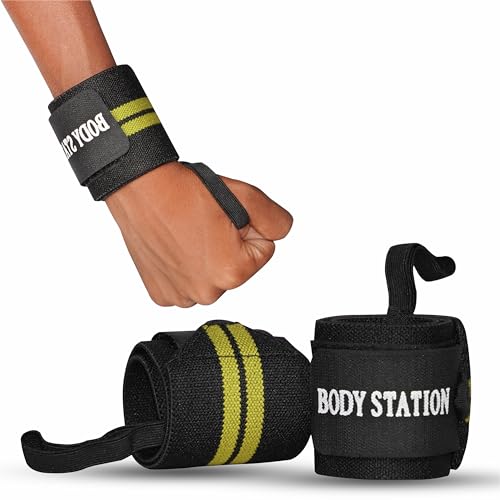 Image of Bodystation Pro Weightlifting Wrist Wraps with Thumb Loop | Adjustable Gym Wrist Support for Men & Women - Powerlifting, Crossfit, Strength Training & Pain Relief