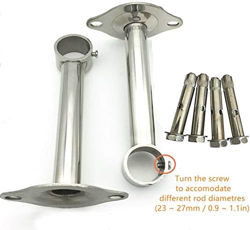 Tiberham Wardrobe Rail Rod Support Bracket, 2PCS Stainless Steel Ceiling Mount Bracket, Wardrobe Pipe Closet Lever Rail Holder, Wall Mounted Shower Curtain Hanging Rod Tube Pole Flange Socket
