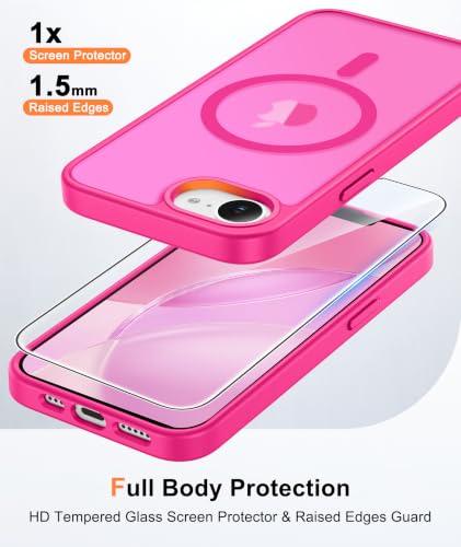 Image of FNTCASE for iPhone 17e Case Hot Pink: Translucent iPhone 16e Cases Compatible with MagSafe, Camera Protection & Tempered Glass Protector, 14FT Military Grade Drop Tested, Matte Skin-Friendly Cover