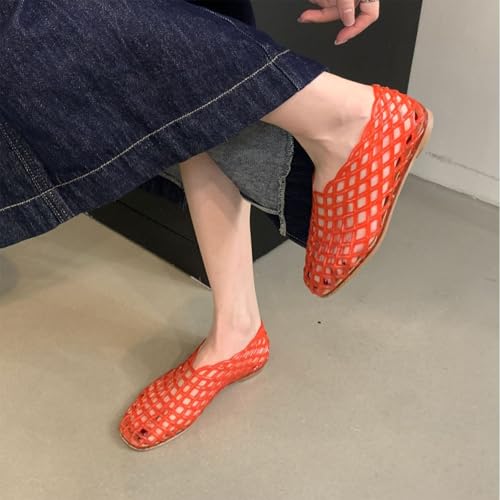 Tscoyuki Jelly Mesh Ballet Flats for Women Clear Fishnet Ballerina Flats Slip On Mary Jane Flats Hollow Causal Daily Flat Shoes2