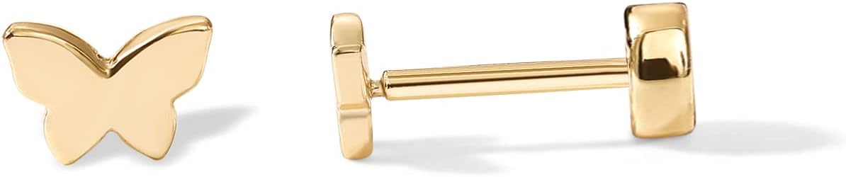 PAVOI 14K Gold Plated Solid 925 Sterling Silver Post Flat Back Stud Earrings for Women | Cartilage Helix Piercing