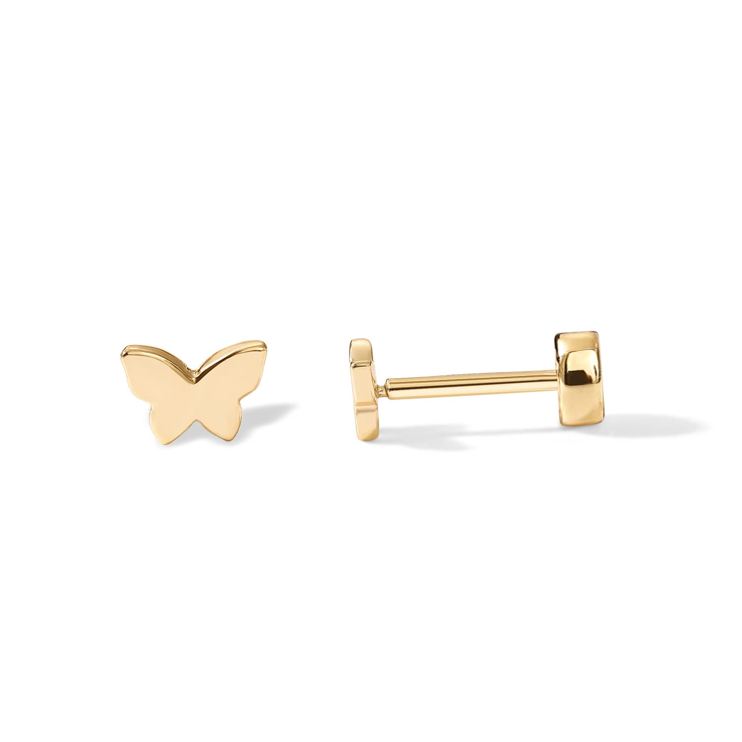 PAVOI 14K Gold Plated Solid 925 Sterling Silver Post Flat Back Stud Earrings for Women | Cartilage Helix Piercing