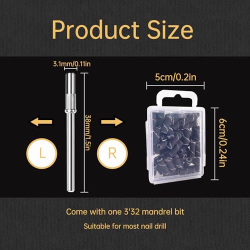 Sanding Bands for Nail Drill Nail Drill Bits Set, Corfulra Upgrade Small Sanding Bands with Mandrel Bit, 50 pcs 150 Fine Grits for Natural Nail, Nail Accessories of Nail Tech Must Haves, Black