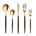 NTT Ensemble De Couverts,Golden Portugal 430 Couverts en Acier Inoxydable Ensemble de Couverts Imitation Bois Western Steak Couverts cuillère 20/30 pièces-30 pièces d'or