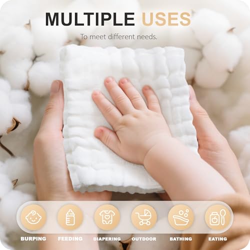 Image of Cuddle Campus Baby Washcloths 6 Packs, Muslin Washcloths Baby,Cotton Burp Cloths, Extra Absorbent and Soft Wash Clothes for Newborns, 12x12 Inches