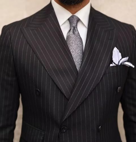 Mens 2 Piece Double Breasted Suit Stripe Slim Fit Formal Wedding Prom Tuxedo Suits Blazer Pants Set UOU683