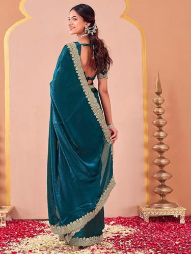 Image of SIRIL Women's Tissue Silk Sequins Embroidery Saree with Unstitched Blouse Piece