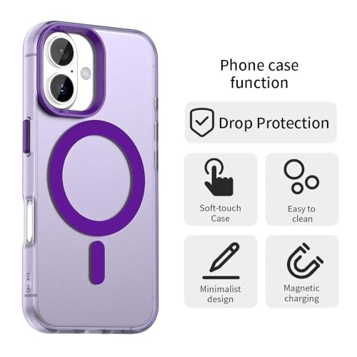 Image of Elzzi Translucent Matte Back Cover for iPhone 17 Case, Shockproof Anti-Fingerprint Phone Cover with Magnetic Wireless Charging, MagSafe Compatible Protective Case for Men & Women (Lavender)