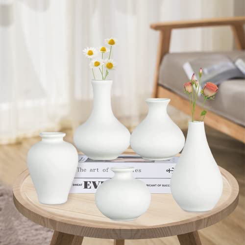 Kleine Vase Weiß Matt, Miniaturvase Vasen Set Weiss Keramik, Mini Handmade Keramikvasen für Blumen Pampasgras Moderne Blumenvase Deko für Wohnzimmer Küche Büro Küche und Tisch Cover