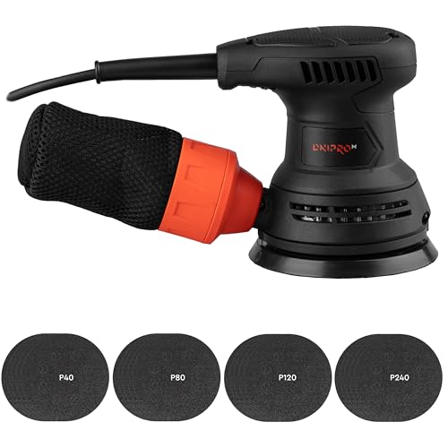 Dnipro-M Lijadora Orbital PE-29S 290W con 20 Discos Lija 125mm Velcro, 6 Velocidades Regulables, Herramienta Eléctrica para Madera, Pared y Techo, Parquet, Metal - Sistema de Recogida de Polvo Dnipro-M Lijadora Orbital PE-29S 290W con 20 Discos Lija 125mm Velcro, 6 Velocidades Regulables, Herramienta Eléctrica para Madera, Pared y Techo, Parquet, Metal - Sistema de Recogida de Polvo