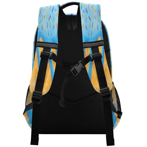 Image of Blue Ice Cream Drip Large School Backpacks with Chest Strap for Boys Girls Students,Lightweight Bookbags 17 Inch, Summer Waffle Portable Casual Daypack Bags
