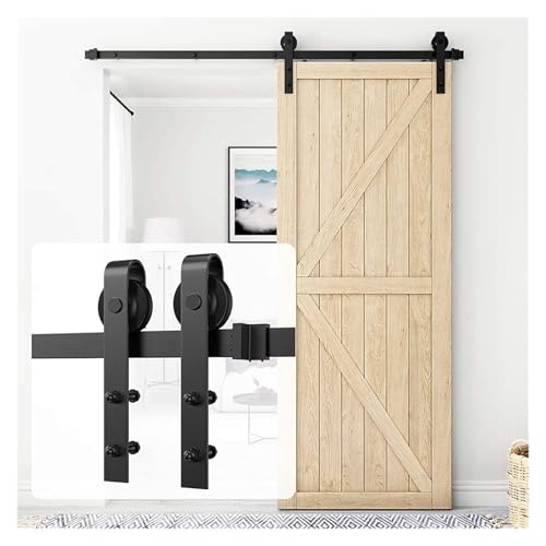 Kit de herrajes para puertas de granero Herrajes deslizantes for puertas de Granero en forma de J, de rodillos de suspensión de acero al carbono, herrajes for puertas individuales(6FT 1830mm)