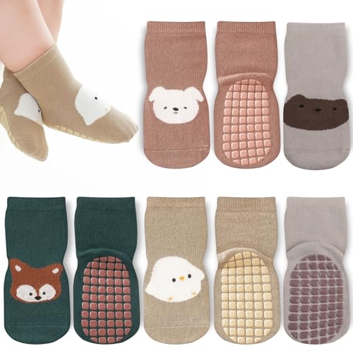 Bigqin 4 Paar Baby Socken Antirutschsocken für Kinder Mädchen Jungen,...