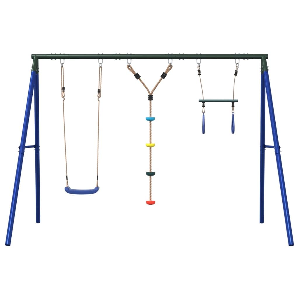 Juego de columpio Mangloder con estructura de trepador, columpio de jardín, trapecio, escalera de cuerda y asiento para niños al aire libre, construcción de metal resistente, herramienta de juego